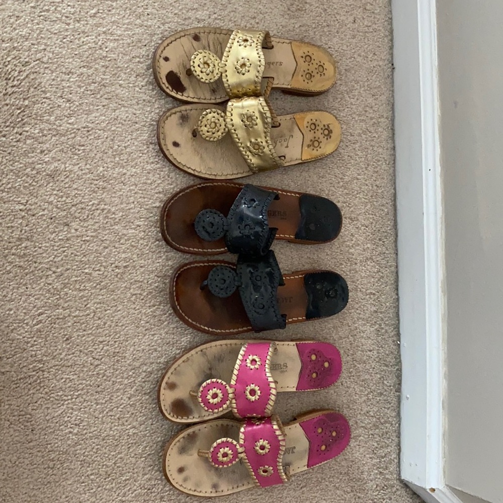 Jack Rogers Sandals Set of 3 Gold, Black, Pink- Size 7